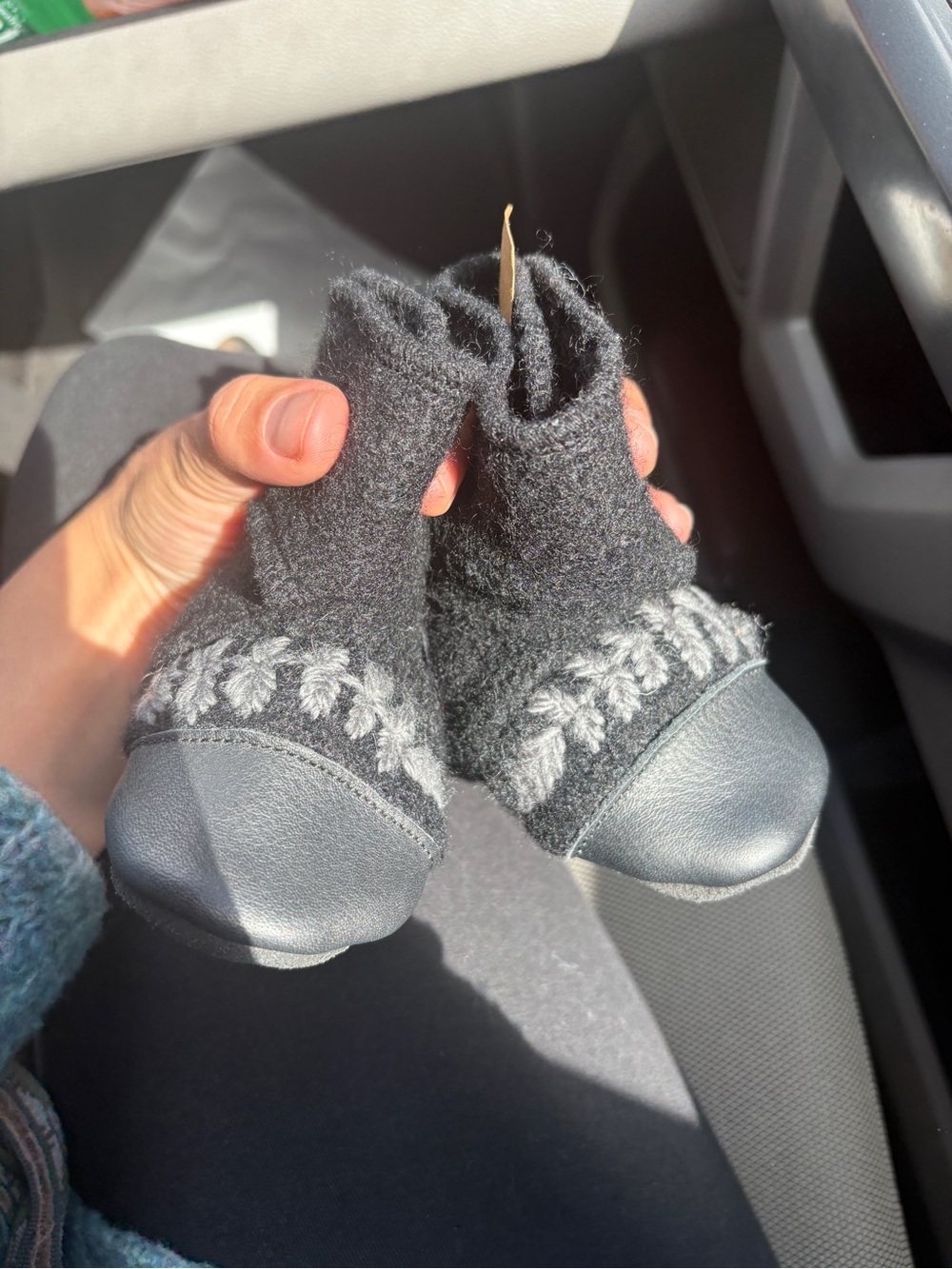 Baby Black Knit Bootie Socks with Gray Accent